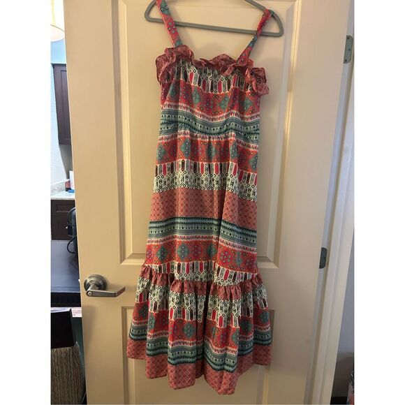 NEW Red Boho Lightweight Ruffle Sundress Maxi Dress L - Picture 3 of 4